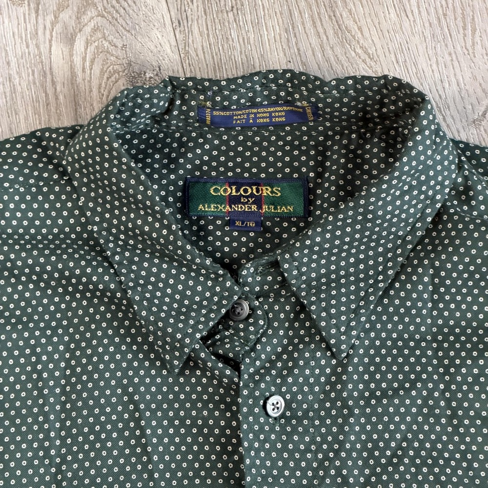 Vintage Colours By Alexander Julian Shirt Mens XL Green Polka Dot Button Up 90s